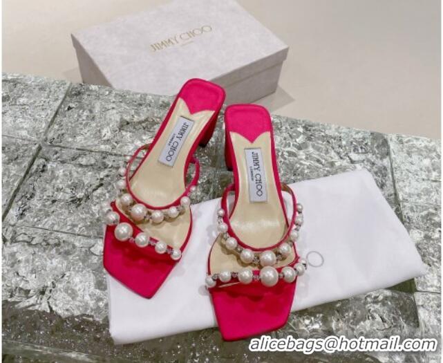 Charming Jimmy Choo Amara Suede and Pearls Heel Slide Sandals 4.5cm Dark Pink 2082610