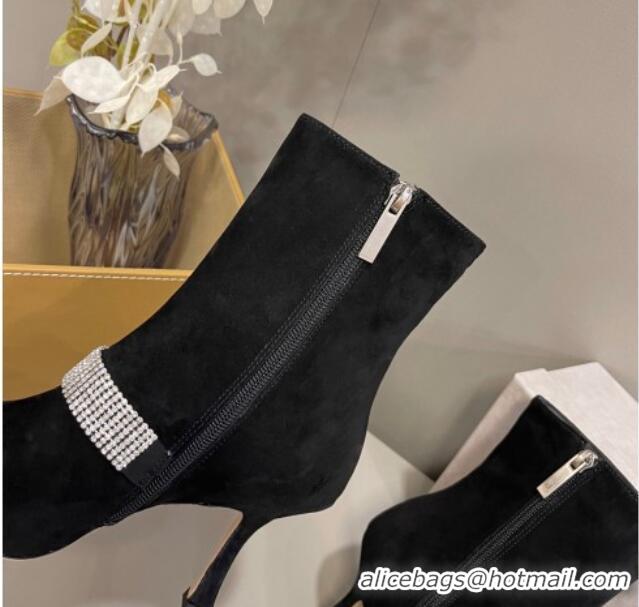 Best Price Jimmy Choo Cora Suede Heel Ankle Boots 8.5cm with Crystal Buckle Black 2090930