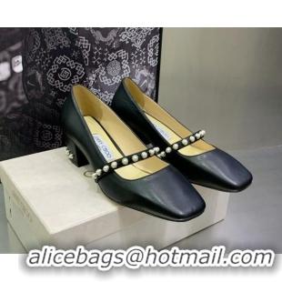 Good Looking Jimmy Choo Nappa Leather Pumps 4.5cm with Pearls Black 090934