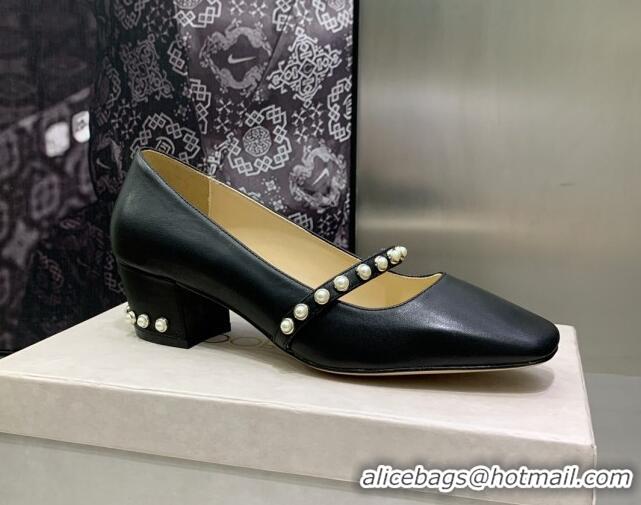 Good Looking Jimmy Choo Nappa Leather Pumps 4.5cm with Pearls Black 090934