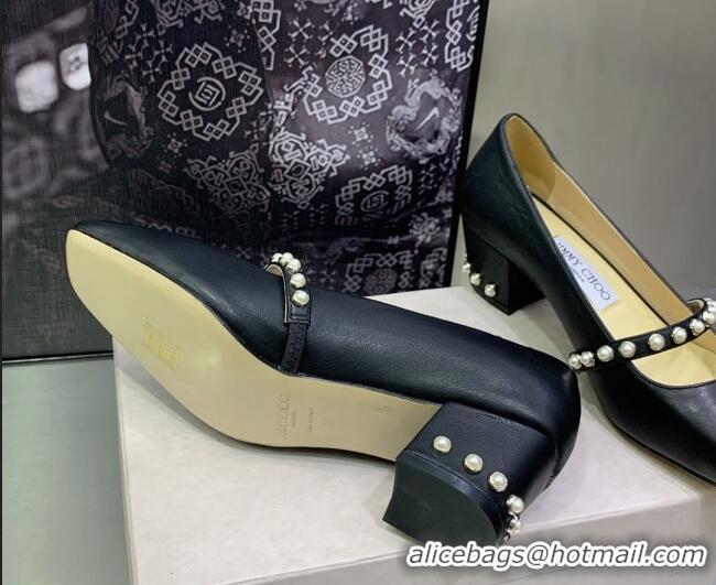 Good Looking Jimmy Choo Nappa Leather Pumps 4.5cm with Pearls Black 090934