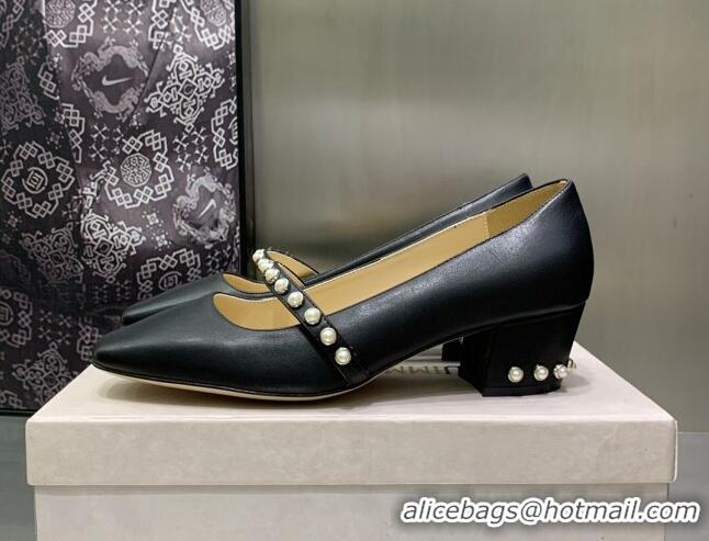 Good Looking Jimmy Choo Nappa Leather Pumps 4.5cm with Pearls Black 090934