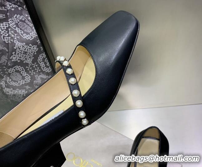 Good Looking Jimmy Choo Nappa Leather Pumps 4.5cm with Pearls Black 090934