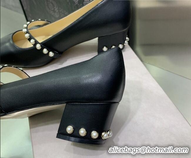 Good Looking Jimmy Choo Nappa Leather Pumps 4.5cm with Pearls Black 090934