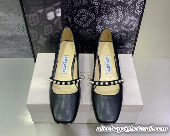 Good Looking Jimmy Choo Nappa Leather Pumps 4.5cm with Pearls Black 090934