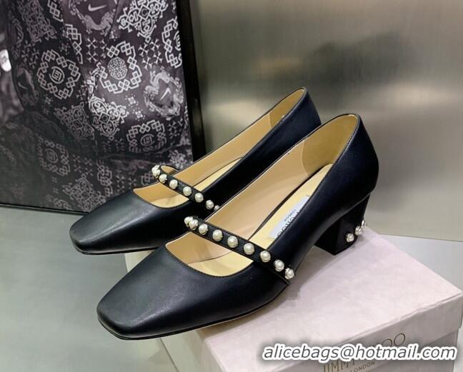 Good Looking Jimmy Choo Nappa Leather Pumps 4.5cm with Pearls Black 090934