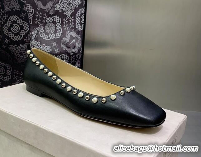 Purchase Jimmy Choo Nappa Leather Ballerinas with Pearls Black 090937