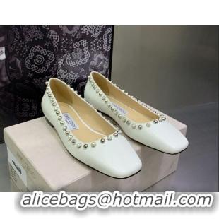 Trendy Design Jimmy Choo Nappa Leather Ballerinas with Pearls White 090938