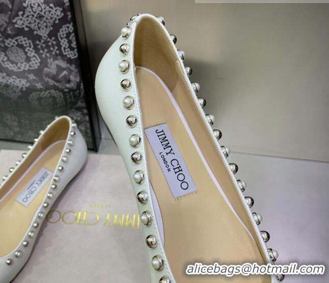 Trendy Design Jimmy Choo Nappa Leather Ballerinas with Pearls White 090938