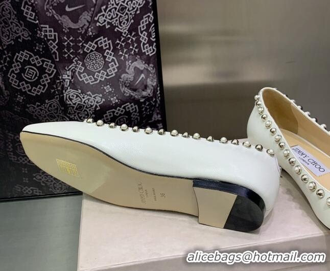 Trendy Design Jimmy Choo Nappa Leather Ballerinas with Pearls White 090938