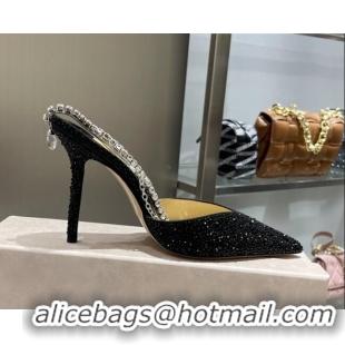 Stylish Jimmy Choo Crystal Slingback Pumps 10cm Black 101057