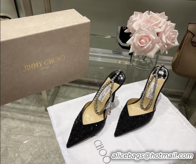 Stylish Jimmy Choo Crystal Slingback Pumps 10cm Black 101057