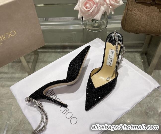 Stylish Jimmy Choo Crystal Slingback Pumps 10cm Black 101057