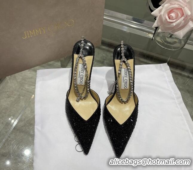 Stylish Jimmy Choo Crystal Slingback Pumps 10cm Black 101057