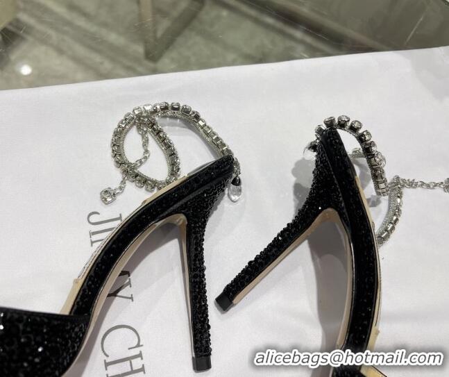 Stylish Jimmy Choo Crystal Slingback Pumps 10cm Black 101057