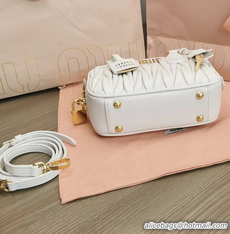 Best Design Miu Miu Original Leather Top-handle Bag With Strap 5BG184 White