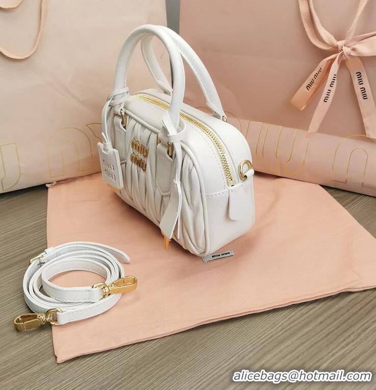 Best Design Miu Miu Original Leather Top-handle Bag With Strap 5BG184 White