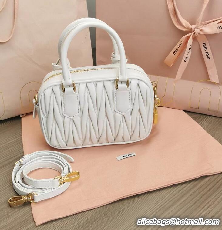 Best Design Miu Miu Original Leather Top-handle Bag With Strap 5BG184 White