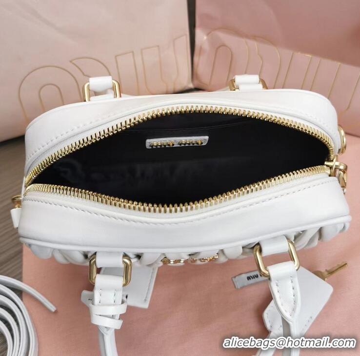 Best Design Miu Miu Original Leather Top-handle Bag With Strap 5BG184 White