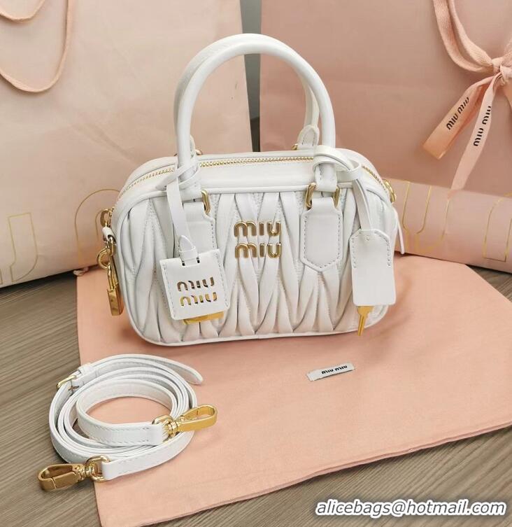 Best Design Miu Miu Original Leather Top-handle Bag With Strap 5BG184 White