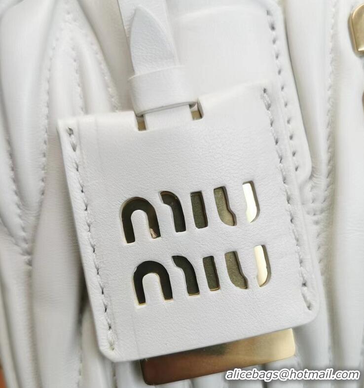 Best Design Miu Miu Original Leather Top-handle Bag With Strap 5BG184 White