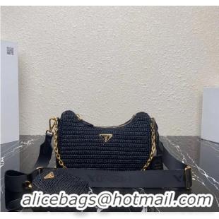 Inexpensive Prada Re-Edition 2005 raffia bag 1BH204 black