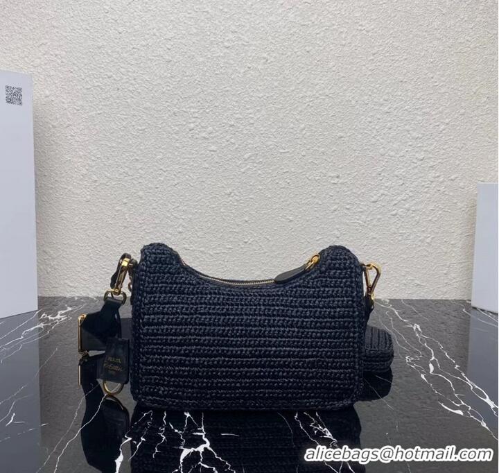 Inexpensive Prada Re-Edition 2005 raffia bag 1BH204 black