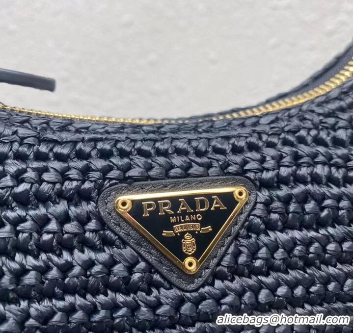 Inexpensive Prada Re-Edition 2005 raffia bag 1BH204 black