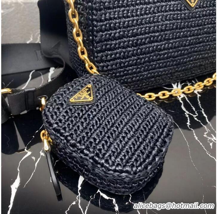 Inexpensive Prada Re-Edition 2005 raffia bag 1BH204 black