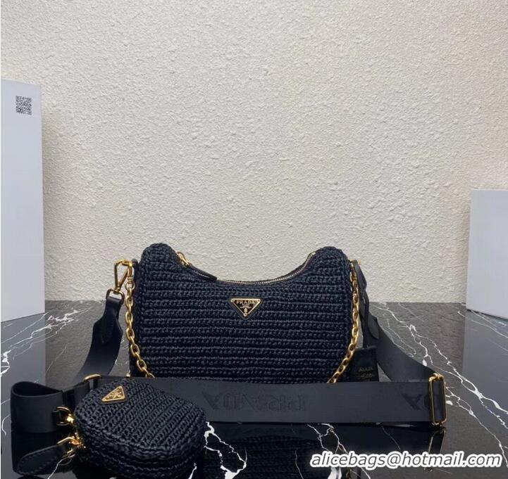 Inexpensive Prada Re-Edition 2005 raffia bag 1BH204 black