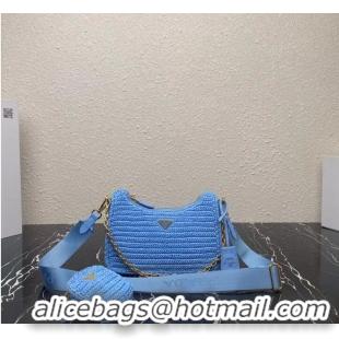 Promotional Prada Re-Edition 2005 raffia bag 1BH204 sky blue