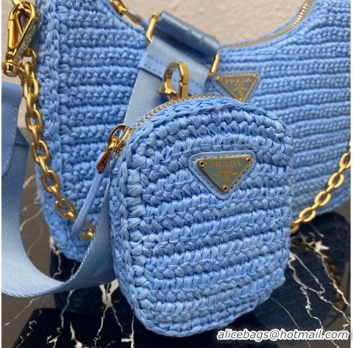 Promotional Prada Re-Edition 2005 raffia bag 1BH204 sky blue