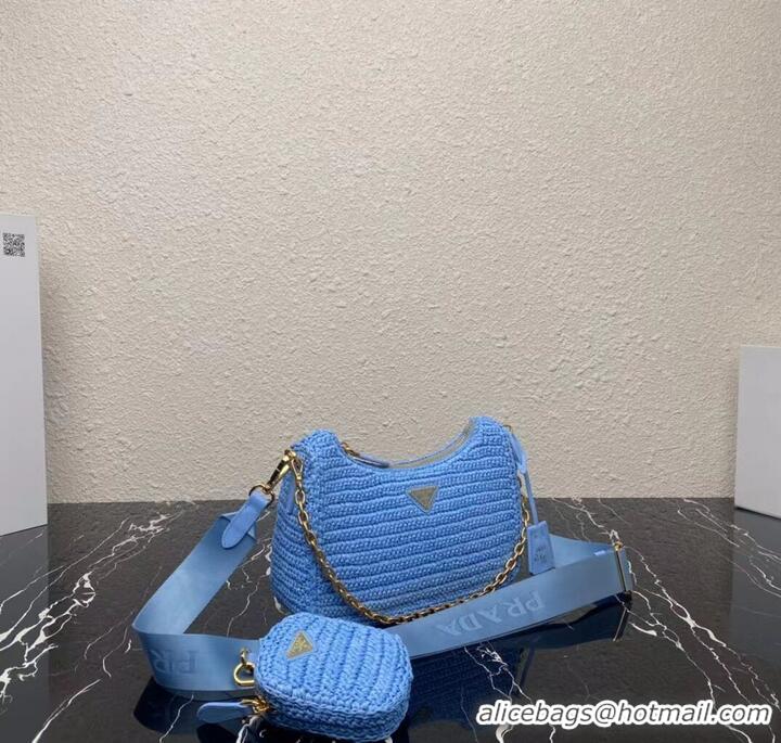 Promotional Prada Re-Edition 2005 raffia bag 1BH204 sky blue