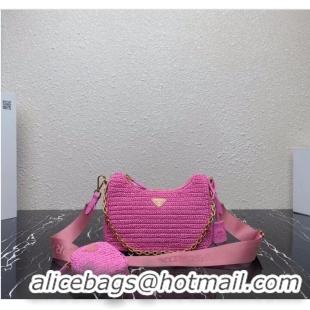 Best Price Prada Re-Edition 2005 raffia bag 1BH204 pink