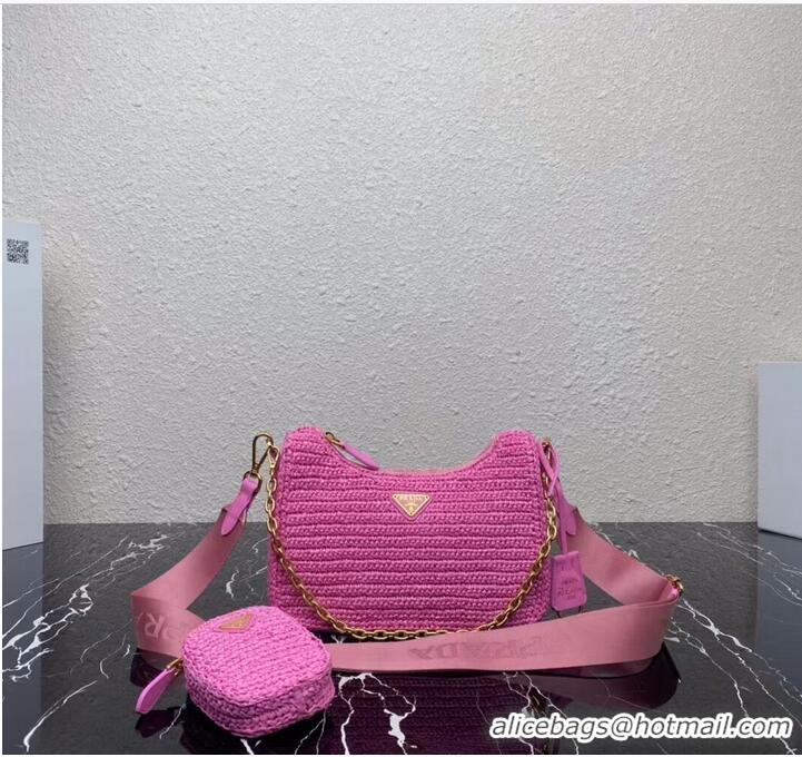 Best Price Prada Re-Edition 2005 raffia bag 1BH204 pink