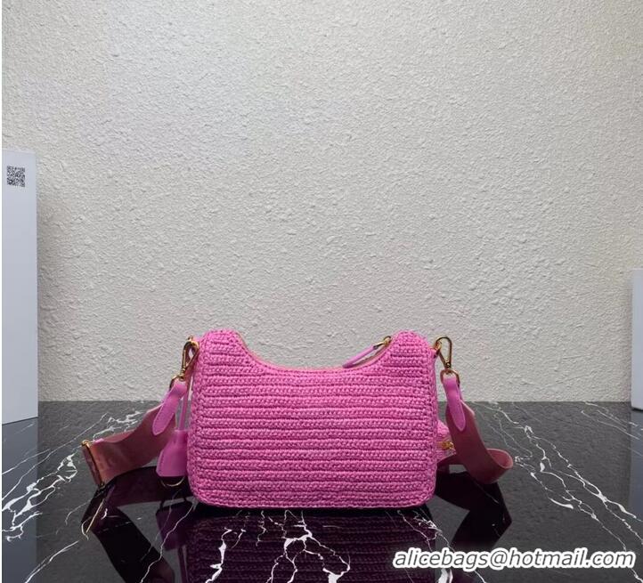 Best Price Prada Re-Edition 2005 raffia bag 1BH204 pink