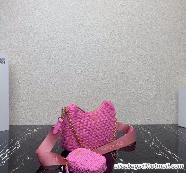 Best Price Prada Re-Edition 2005 raffia bag 1BH204 pink