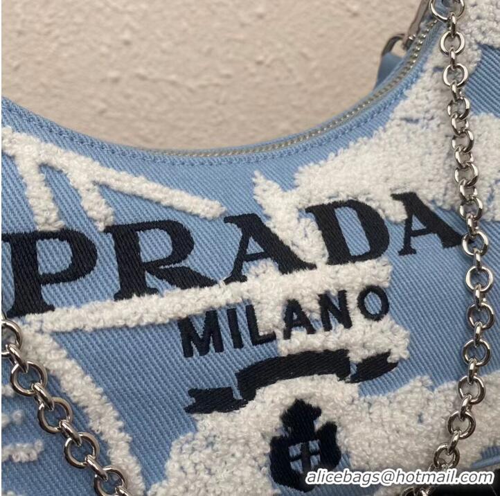 Trendy Design Prada Re-Edition 2006 embroidered drill shoulder bag 1BH204 sky blue