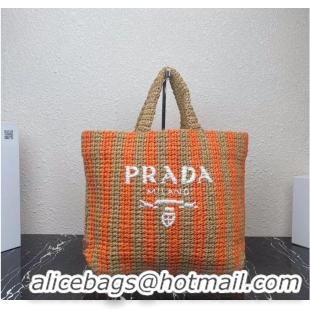 Good Quality Prada Raffia tote bag 1NE229 orange