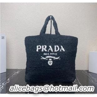 Inexpensive Prada Raffia tote bag 1NE229 black