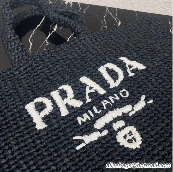 Inexpensive Prada Raffia tote bag 1NE229 black