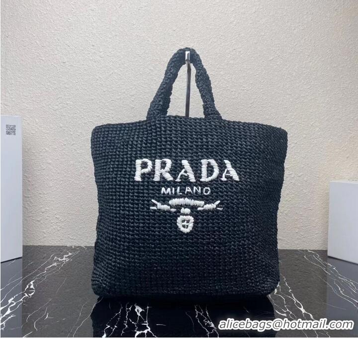 Inexpensive Prada Raffia tote bag 1NE229 black