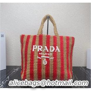 ow Cost Prada Raffia tote bag 1NE229 red