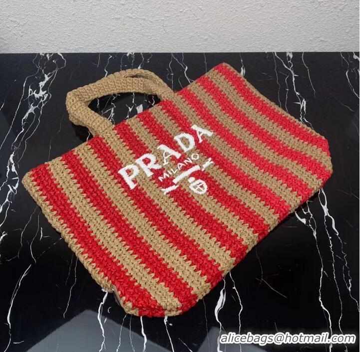 ow Cost Prada Raffia tote bag 1NE229 red