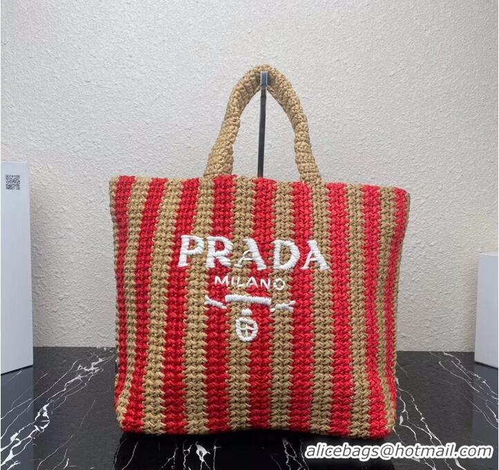 ow Cost Prada Raffia tote bag 1NE229 red