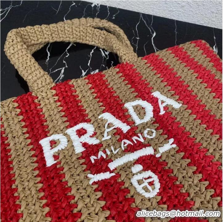 ow Cost Prada Raffia tote bag 1NE229 red