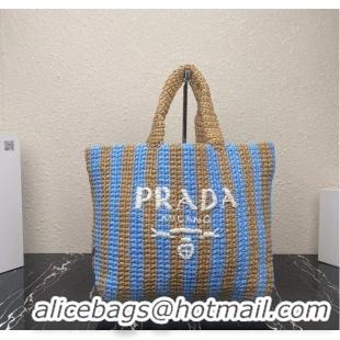 Top Quality Promotional Prada Raffia tote bag 1NE229 light blue