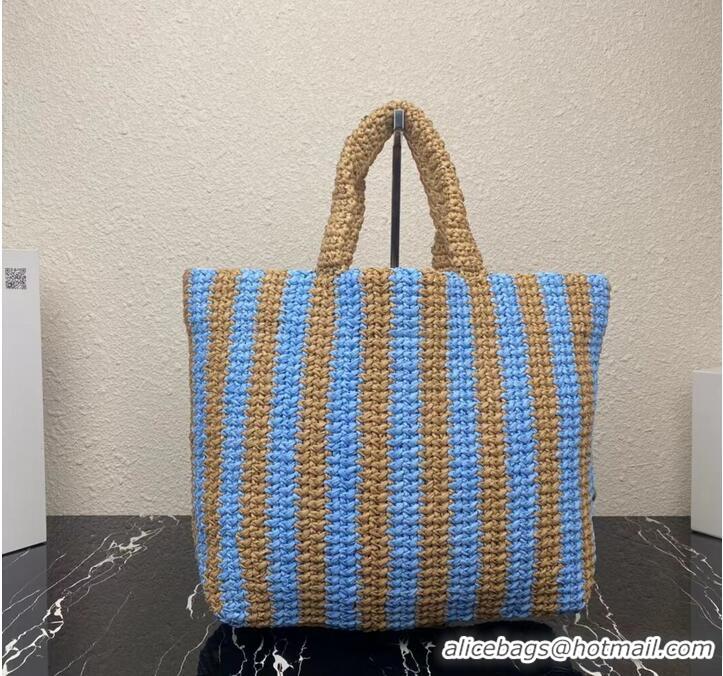 Top Quality Promotional Prada Raffia tote bag 1NE229 light blue