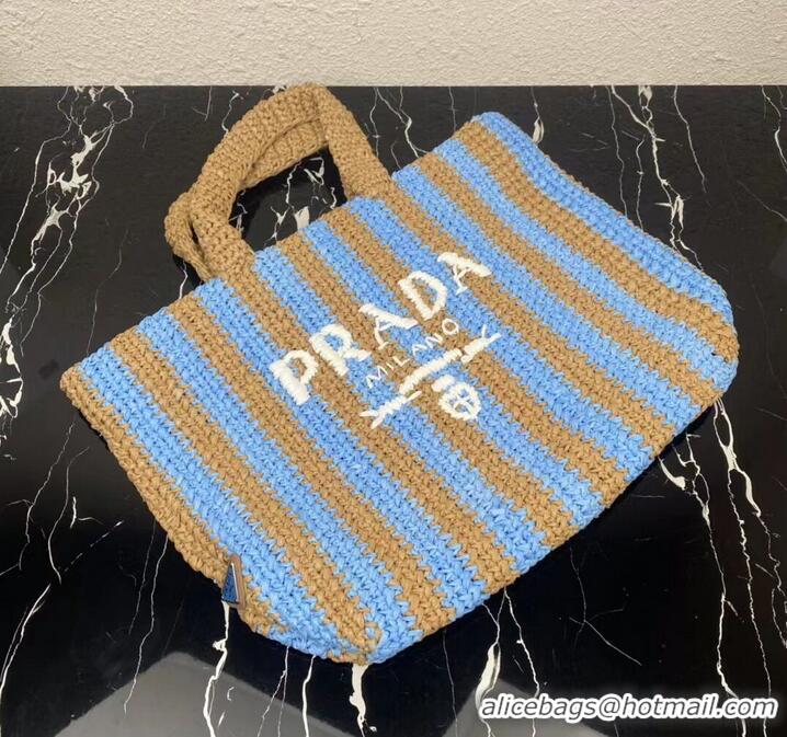 Top Quality Promotional Prada Raffia tote bag 1NE229 light blue