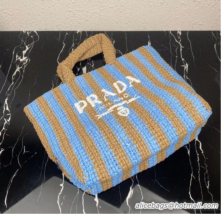 Top Quality Promotional Prada Raffia tote bag 1NE229 light blue